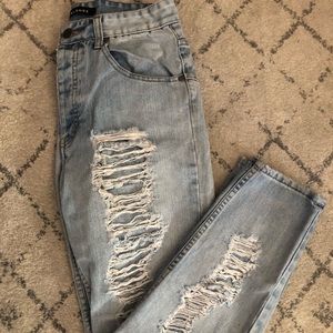 Super distressed Neon Blonde jeans